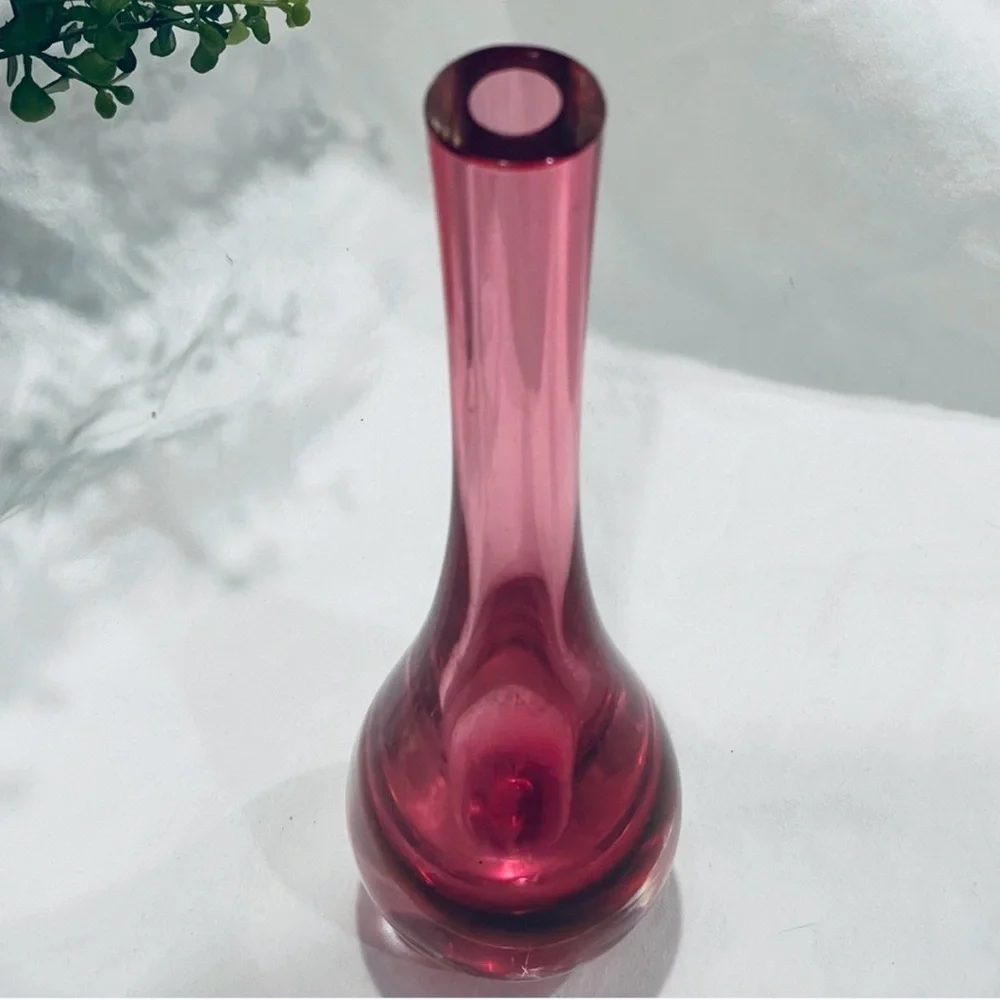 Vintage Murano Summerso Blown Glass Teardrop Bud Vase | Cranberry | Magenta |GUC